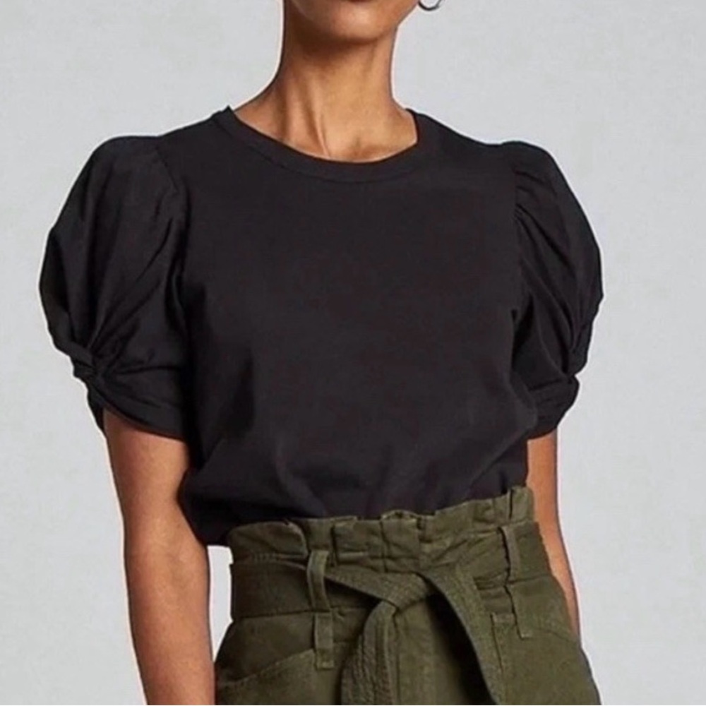 A.L.C. Kati Twisted Sleeve Tee in black, size S.